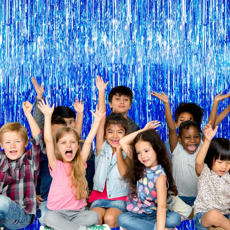 GOER 6.4 ft x 9.8 ft Metallic Tinsel Foil Fringe Curtains,Pack of 2 Party Streamer Backdrop for Birthday,Graduation Decorations and New Year Eve (Navy Blue) - Image 4